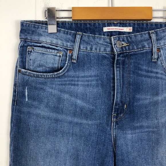 Levi's 721 High Rise Skinny Jeans Patch Knees Sz 32 - Picture 8 of 14